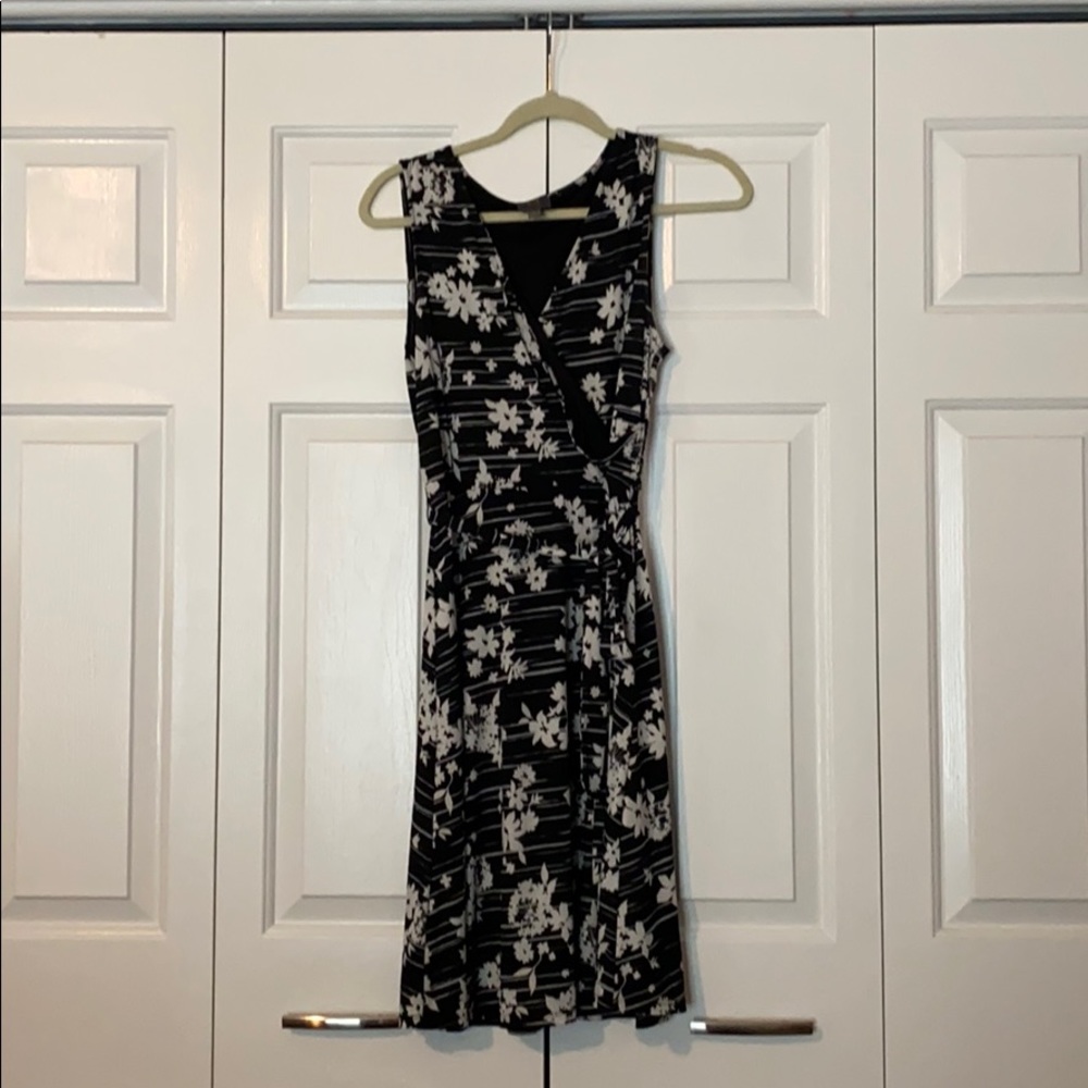 Black and White Floral faux wrap dress
